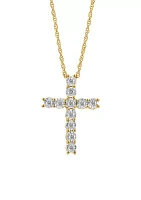 Sterling Silver/14K Gold Plate Diamond Cross Necklace 