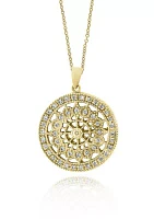 Diamond Filigree Wheel Pendant Necklace in 14K Yellow Gold