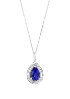  14K White Gold Diamond Tanzanite Pendant Necklace 