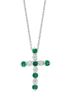 Diamond and Natural Emerald Pendant Necklace in Sterling Silver