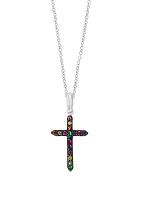 1/5 ct. t.w. Multi Sapphire and Tsavorite Pendant Necklace in Sterling Silver