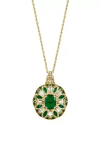 Diamond and Natural Emerald Pendant Necklace in 14K Yellow Gold