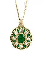 Diamond and Natural Emerald Pendant Necklace in 14K Yellow Gold