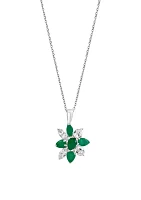 Emerald and White Sapphire Pendant Necklace in 14K White Gold