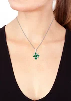 Emerald and White Sapphire Pendant Necklace in 14K White Gold