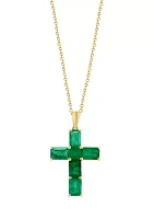 Natural Emerald Cross Pendant Necklace in 14K Yellow Gold