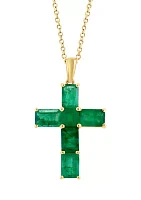 Natural Emerald Cross Pendant Necklace in 14K Yellow Gold