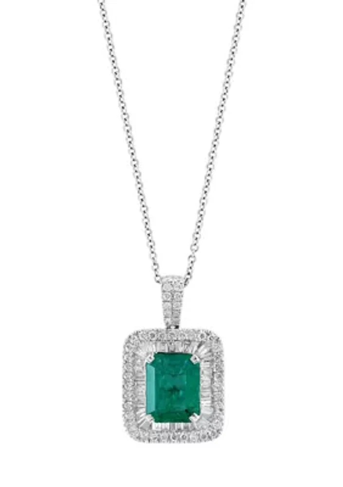 3/4 ct. t.w. Diamond,  2.95 ct. t.w. Emerald Pendant Necklace in 14K White Gold