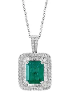 3/4 ct. t.w. Diamond,  2.95 ct. t.w. Emerald Pendant Necklace in 14K White Gold