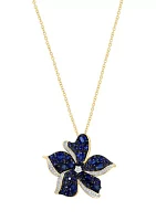 Diamond and Sapphire Flower Pendant Necklace in 14K Yellow Gold