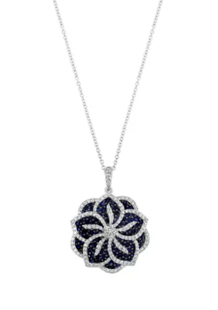  14K White Gold Diamond Sapphire Pendant 