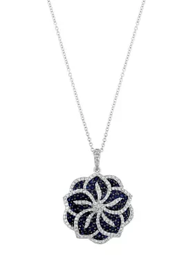  14K White Gold Diamond Sapphire Pendant 