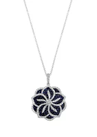  14K White Gold Diamond Sapphire Pendant 