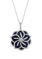  14K White Gold Diamond Sapphire Pendant 