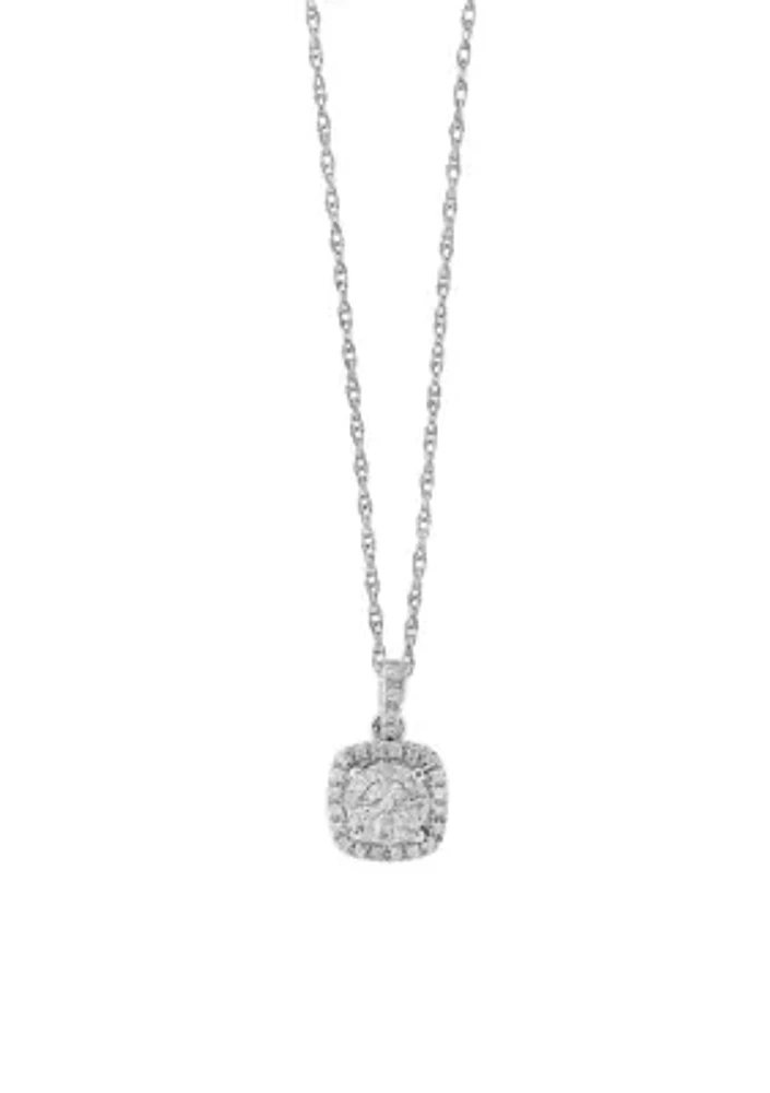 Sterling Silver Diamond Square Illusion Pendant Necklace