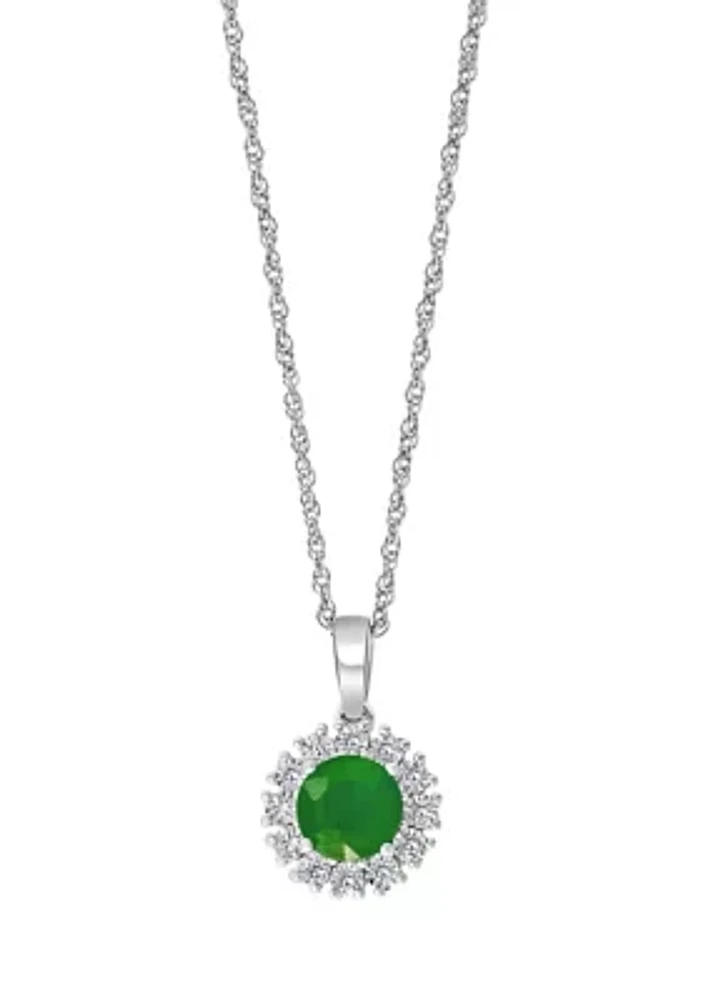 3/4 ct. t.w. Natural Emerald and 1/10 ct. t.w. Diamond Pendant Necklace in Sterling Silver