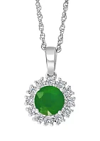 3/4 ct. t.w. Natural Emerald and 1/10 ct. t.w. Diamond Pendant Necklace in Sterling Silver