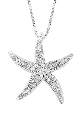  1/5 ct. t.w.  Miracle Set Diamond Starfish Pendant Necklace in Sterling Silver 