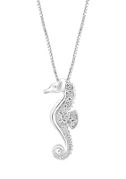  Miracle Set Diamond Seahorse Pendant Necklace in Sterling Silver