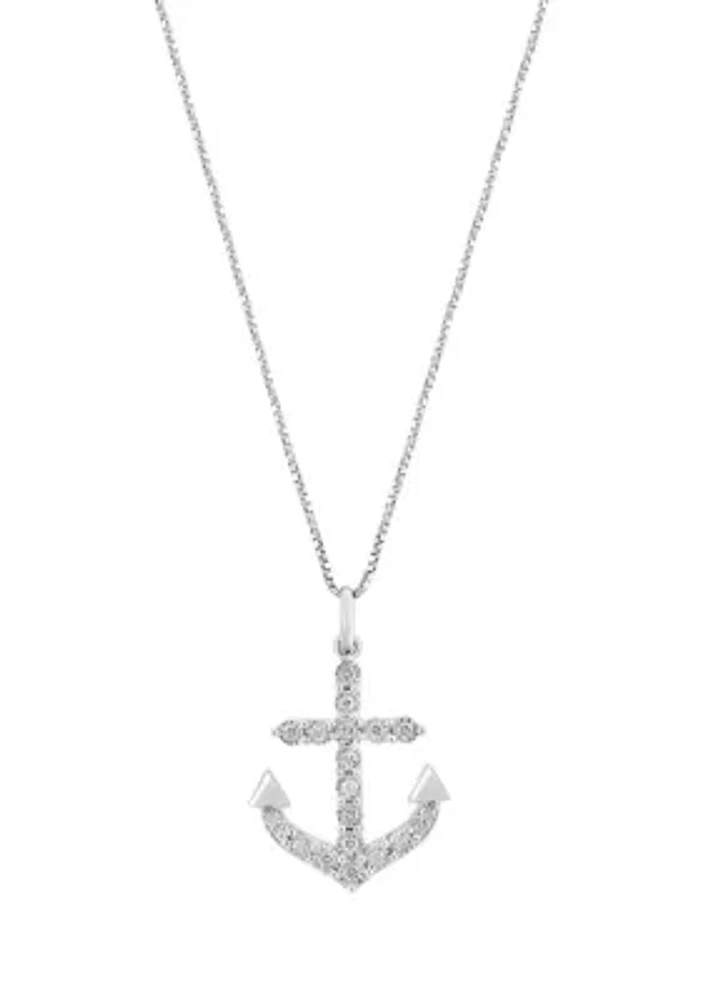 1/5 ct. t.w. Miracle Set Diamond Anchor Pendant Necklace in Sterling Silver 