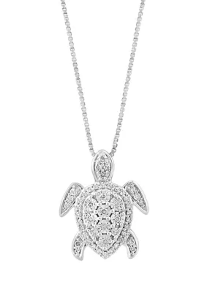 1/5 c.t t.w. Miracle Set Diamond Turtle  Pendant Necklace in Sterling Silver