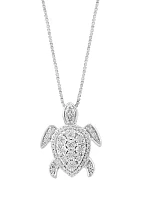 1/5 c.t t.w. Miracle Set Diamond Turtle  Pendant Necklace in Sterling Silver