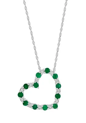 Sterling Silver Diamond and Natural Emerald Pendant