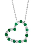 Sterling Silver Diamond and Natural Emerald Pendant