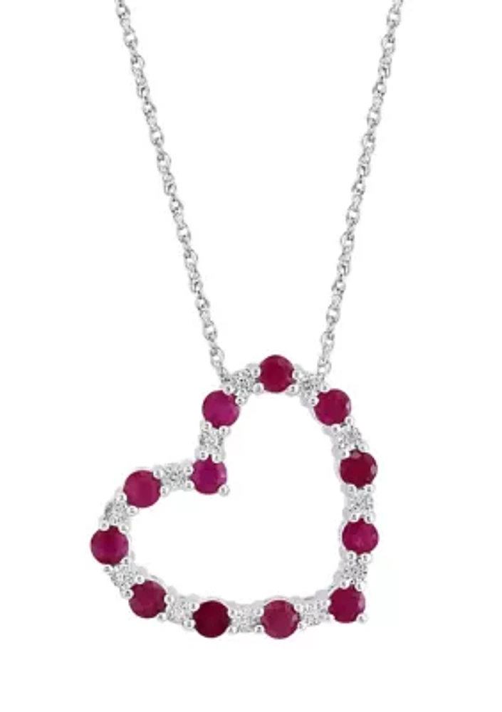   Sterling Silver Diamond and Natural Ruby Pendant Necklace