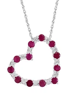   Sterling Silver Diamond and Natural Ruby Pendant Necklace