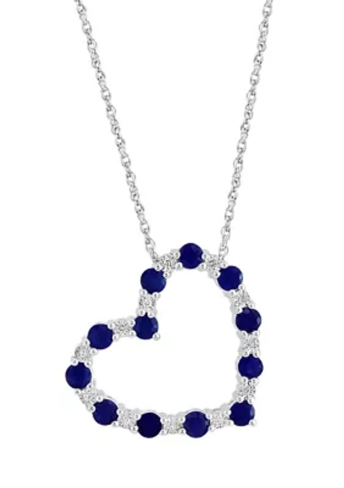 	  Sterling Silver Diamond and Natural Sapphire Pendant Necklace