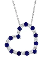 	  Sterling Silver Diamond and Natural Sapphire Pendant Necklace