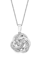 Sterling Silver Diamond Love Knot Pendant Necklace 