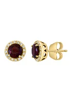 1.2 ct. t.w. Garnet, 1/10 ct. t.w. Diamond Earrings in 14K Yellow Gold