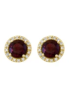 1.2 ct. t.w. Garnet, 1/10 ct. t.w. Diamond Earrings in 14K Yellow Gold