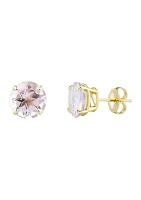 8 mm Pink Amethyst Stud Earrings in 10k Yellow Gold