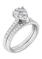 1 ct. t.w. Pear Diamond and Pink Sapphire Bridal Ring Set 10k White Gold