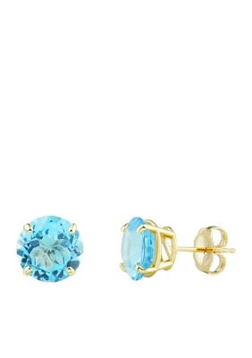 8 Millimeter Swiss Blue Topaz Earrings in 10K Yellow Gold