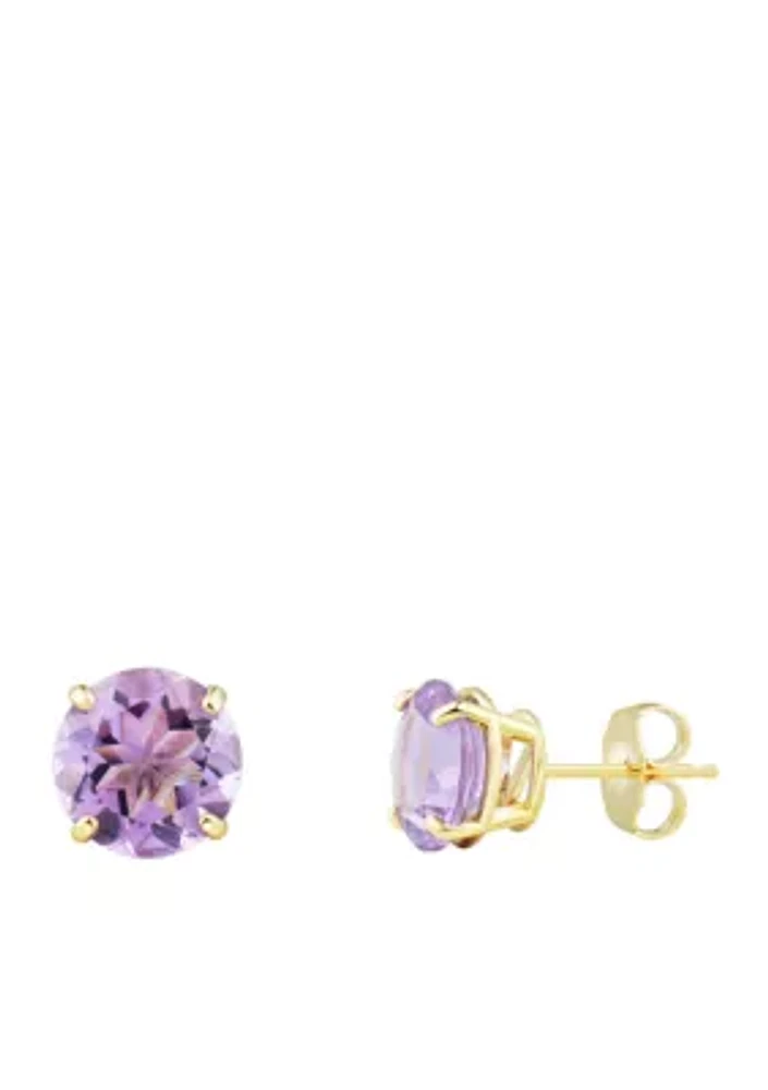 8 Millimeter Amethyst Earrings in 10K Yellow Gold 