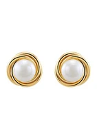 Freshwater Pearl Love Knot Earrings in 14K Yellow Gold