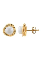 Freshwater Pearl Love Knot Earrings in 14K Yellow Gold