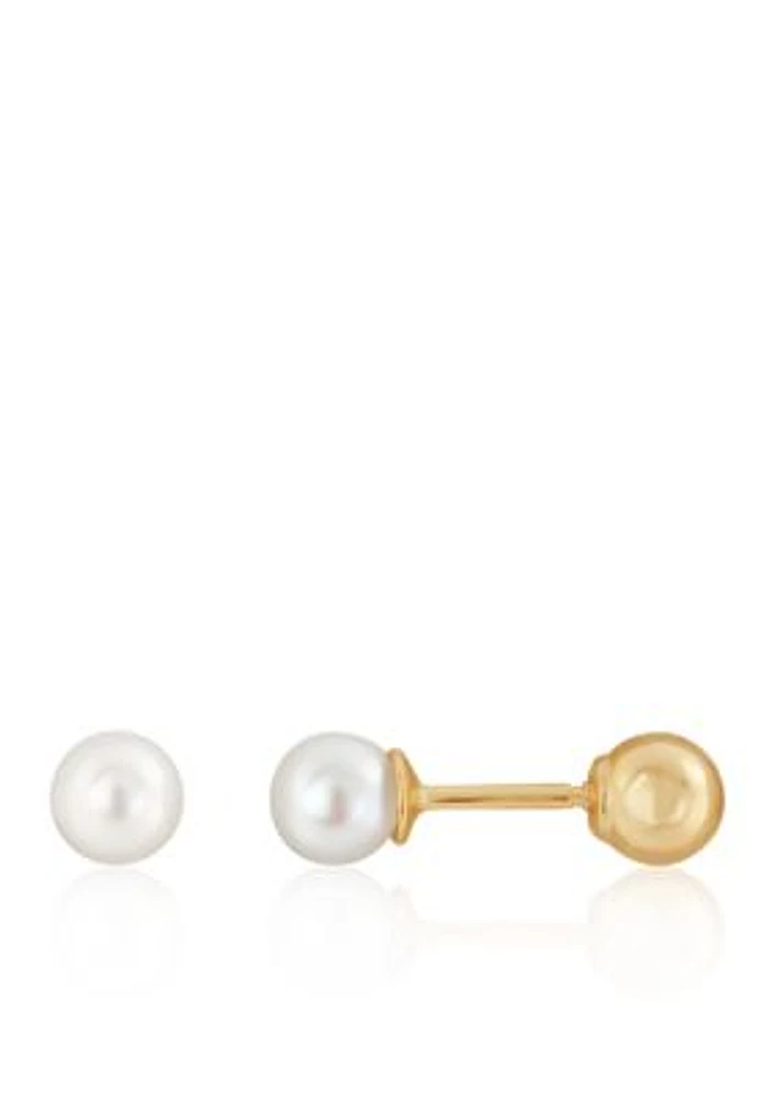 Kids Pearl Stud Earrings in 14K Yellow Gold