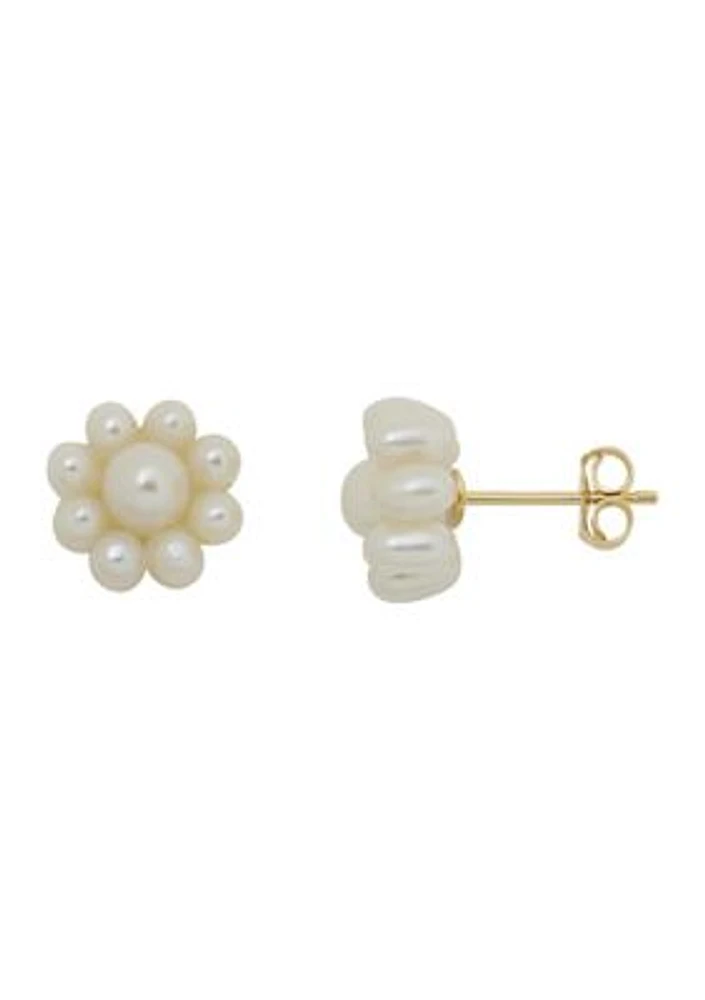 Pearl Flower Stud Earrings in 14K Yellow Gold