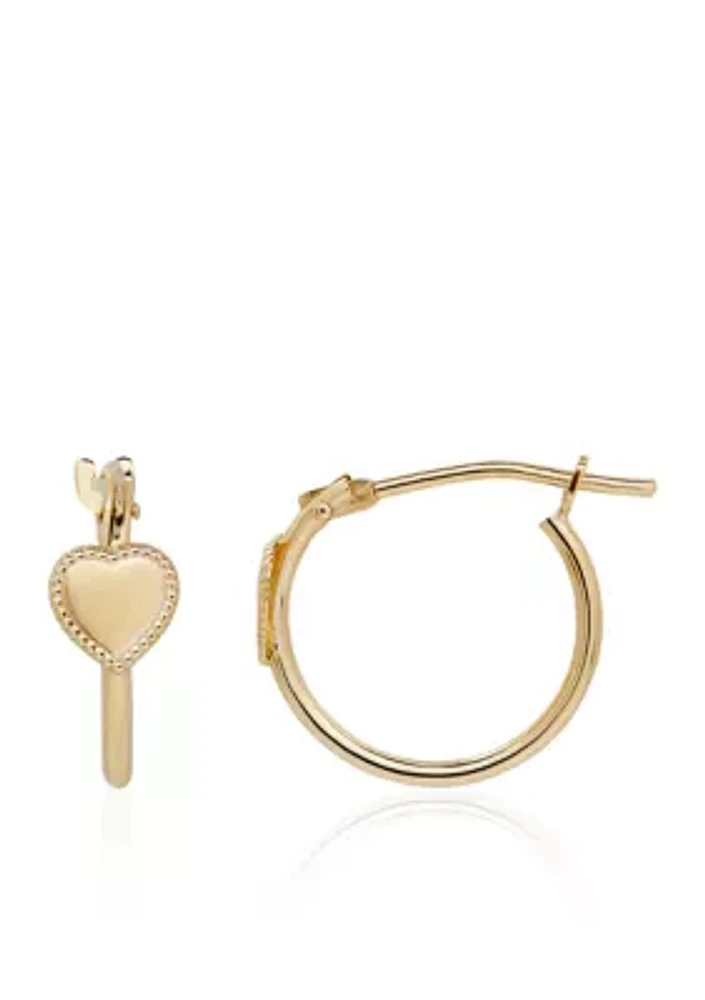 Kids Heart Hoop Earrings in 14k Yellow Gold