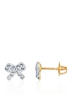 Kids White Crystal Bow Earrings in 14K Yellow Gold