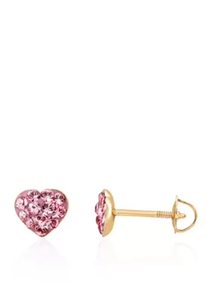 Crystal Baby Heart Earrings 14K Yellow Gold