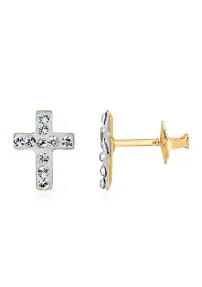 Kids White Crystal Earrings in 14k Yellow Gold