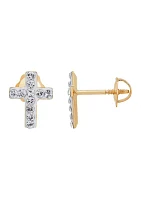 Kids White Crystal Earrings in 14k Yellow Gold