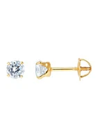 4 Millimeter Round Clear Cubic Zirconia Earrings in 14k Yellow Gold