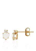 Kids Cubic Zirconia & Created Opal Stud Earrings in 14K Yellow Gold